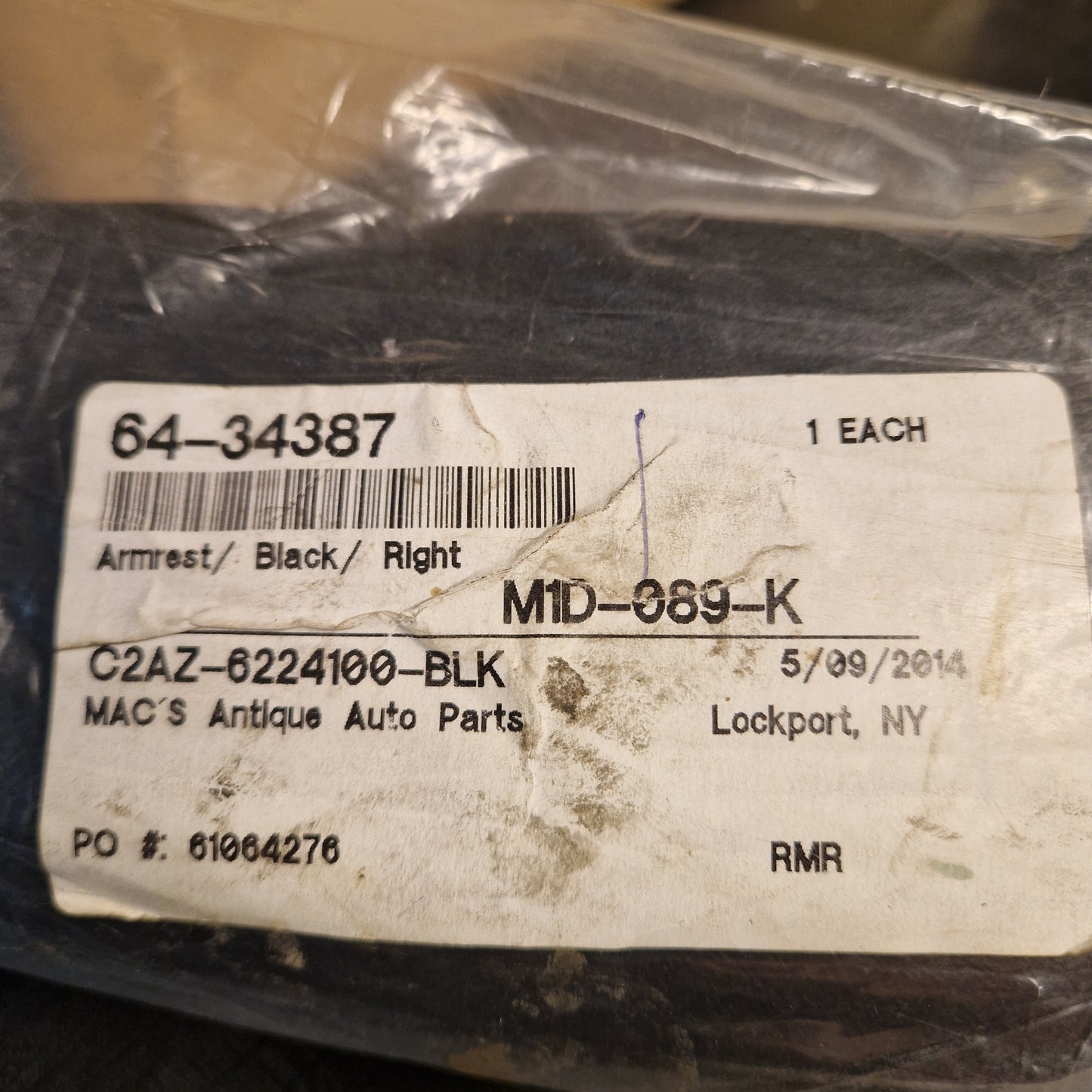 Armstöd Ford Falcon, Galaxie 61-62, 1964 Höger Sida, Svart   34387 (C2AZ-6224100-BLK)